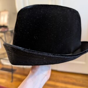 Vintage Ladies Bucket Hat, Black Velvetine, Ribbon Bow, Halloween Costume